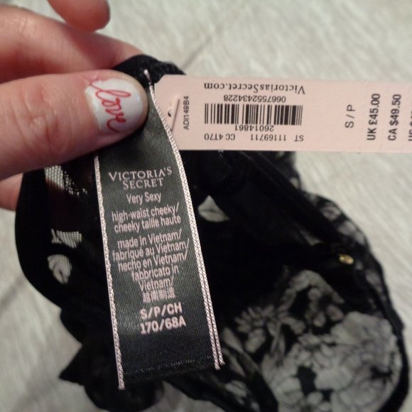 Victoria's Secret Embroidered High Waist Cheeky Black Lace Panty Size Small NWT - Picture 9 of 9